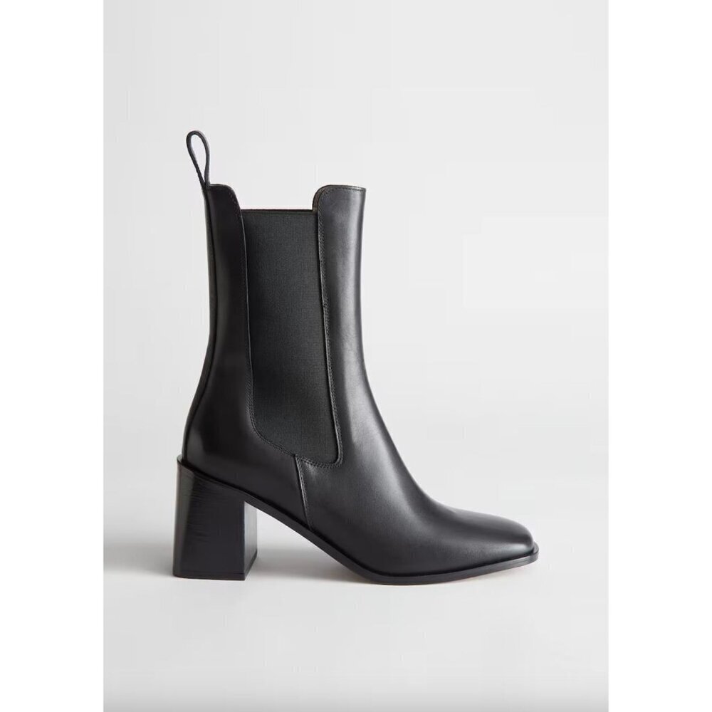 & OTHER STORIES Heeled Square Toe Chelsea Boots Black Womens Size US 5